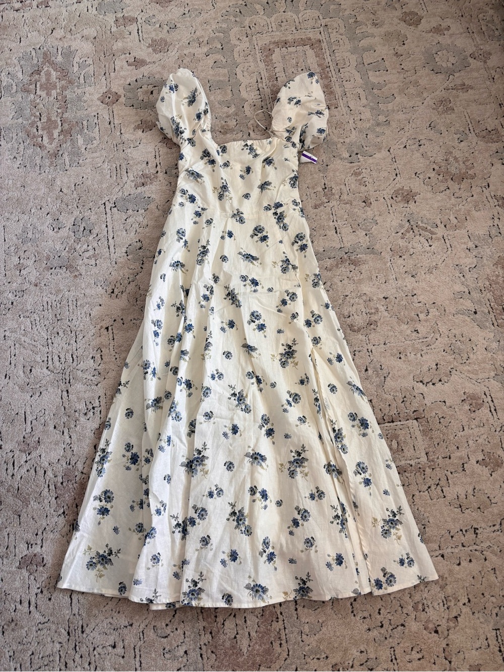 Astr Cream Maxi Dress with Blue Floral Print